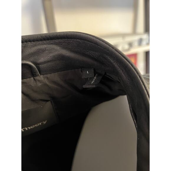 Theory Leather Jacket Mens Large Black Morvek Kelleher Zip Up Sheep Moto Coat - Picture 3 of 3